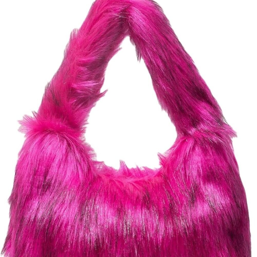 Faux Fur Shoulder Bag Womens Plush Crescent Hobo Purse Underarm Tote